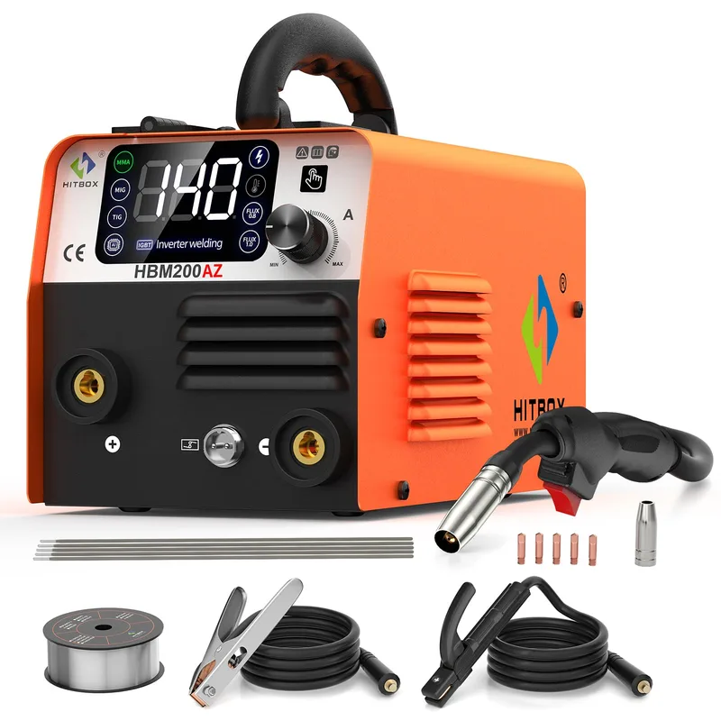 HITBOX HBM200, soldador MIG sin gas 3 en 1 de 140 A con pantalla LED