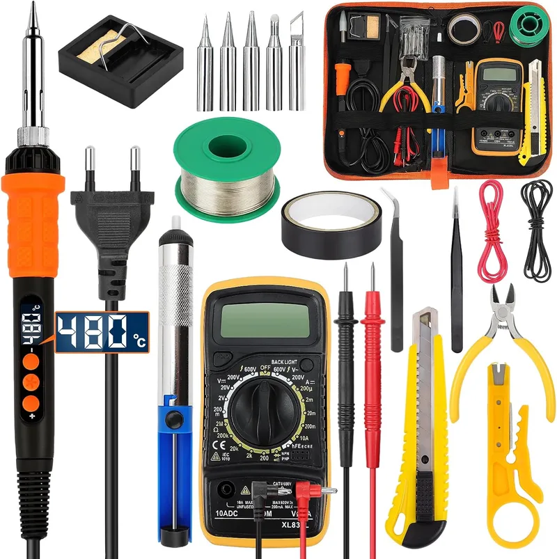 BILIPLE Kit de soldador 90 W, 20 en 1, con multímetro digital y bomba desoldadora